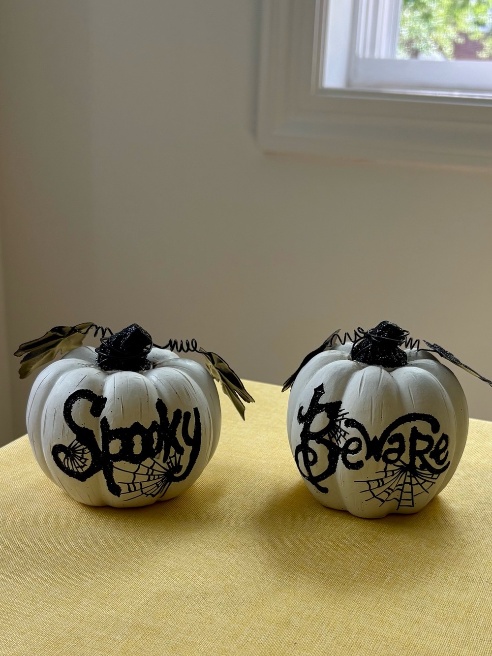 Halloween White Decorative Pumpkins - Spooky & Beware Set